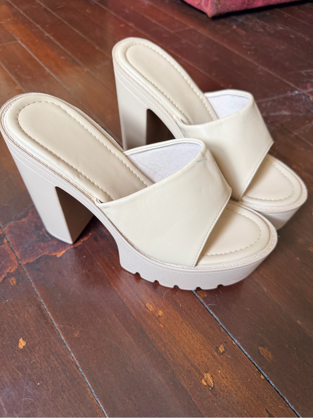 Beige Platform Slide Heels for Women